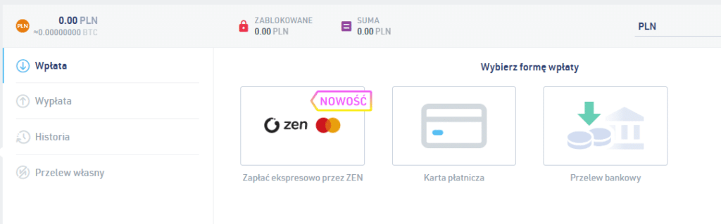 Депозит в zondacrypto