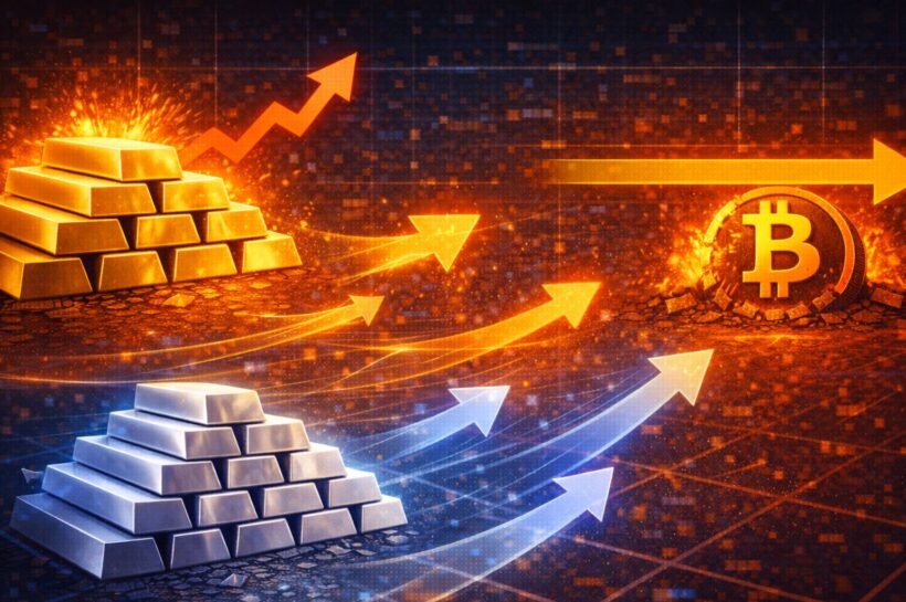 Золото и серебро растут, а биткойн падает: почему капитал перетекает в драгоценные металлы