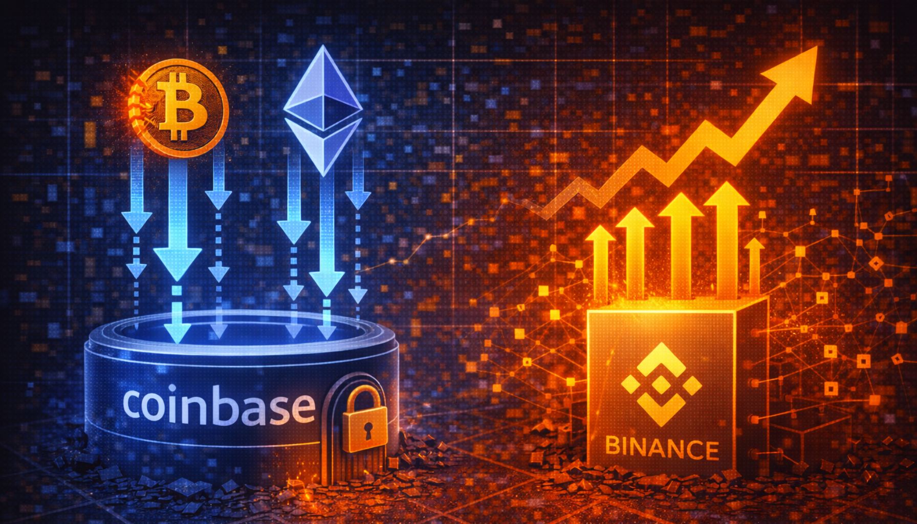 Приток биткойнов и Ethereum в Coinbase падает, в то время как Binance сохраняет относительную активность – подробности