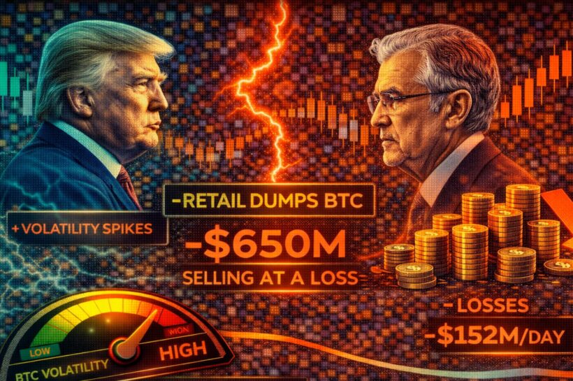 Конфликт Трампа и Пауэлла усиливает волатильность, в то время как розничная торговля продает биткойны с убытком – подробности