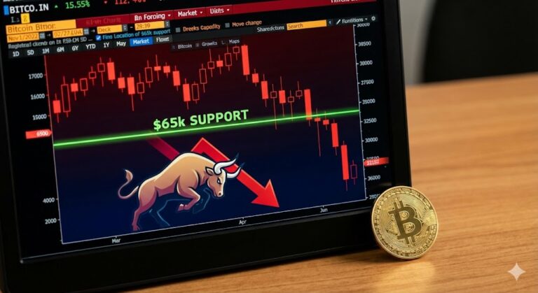 Цена биткойнов падает, а полем битвы становится $65 тыс.