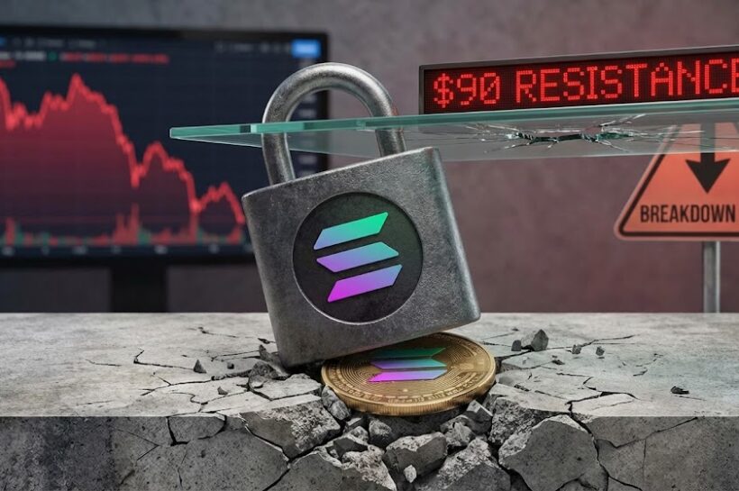 Solana (SOL) торгуется ниже $90, поскольку риск пробоя растет