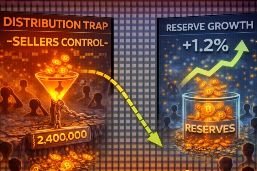 Ловушка распределения: почему рост резервов Биткойна доказывает, что продавцы все еще держат ленту