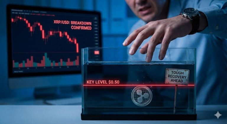 Цена XRP опустилась ниже ключевого уровня, трейдеры готовятся к тяжелому восстановлению