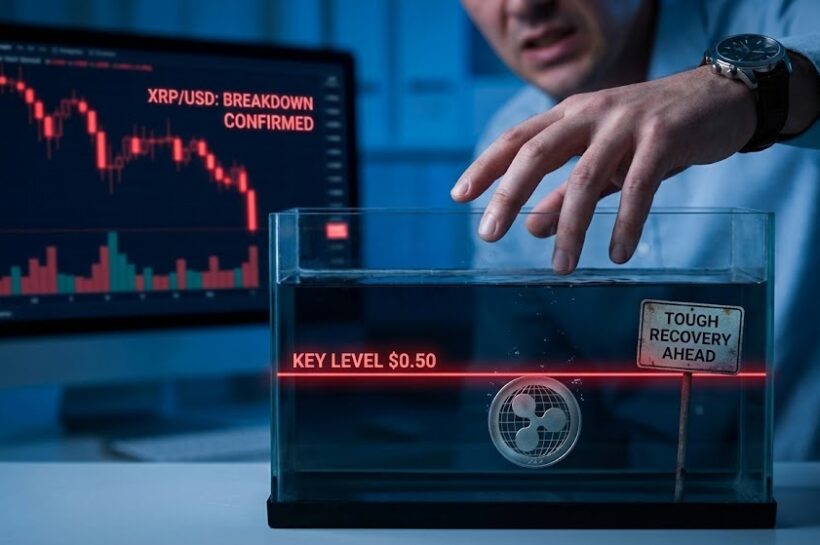 Цена XRP опустилась ниже ключевого уровня, трейдеры готовятся к тяжелому восстановлению