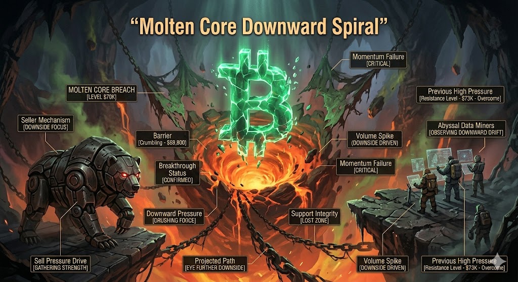 Цена биткойнов упала ниже $70 тыс., продавцы ожидают дальнейшего снижения