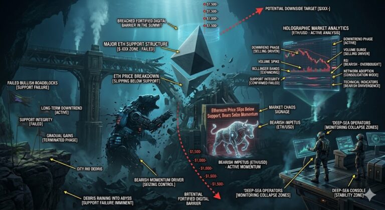 Цена Ethereum упала ниже поддержки, медведи воспользовались моментом